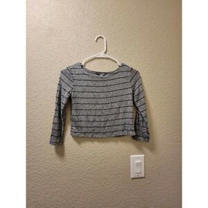 Dont Ask Why Gray And Black Stripe Cropped Top OSFM